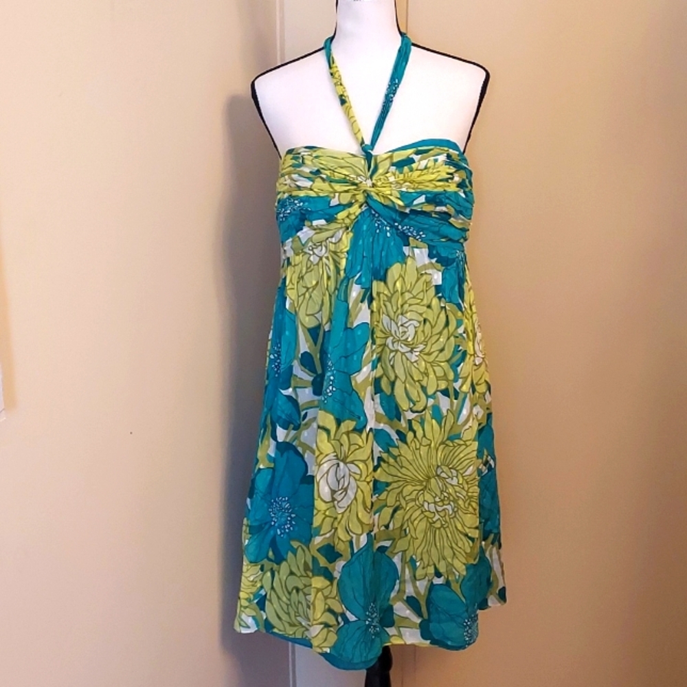 Ann Taylor Floral Midi Dress - Blue and Green